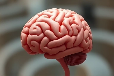 Human brain as a strong, focused muscle, symbolizing enhanced concentration.